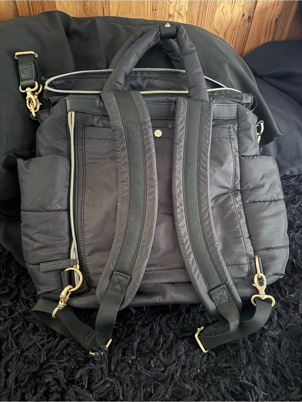 Itzy Ritzy Black Quilted Baby Tote with Gold Accents - Picture 2 of 4